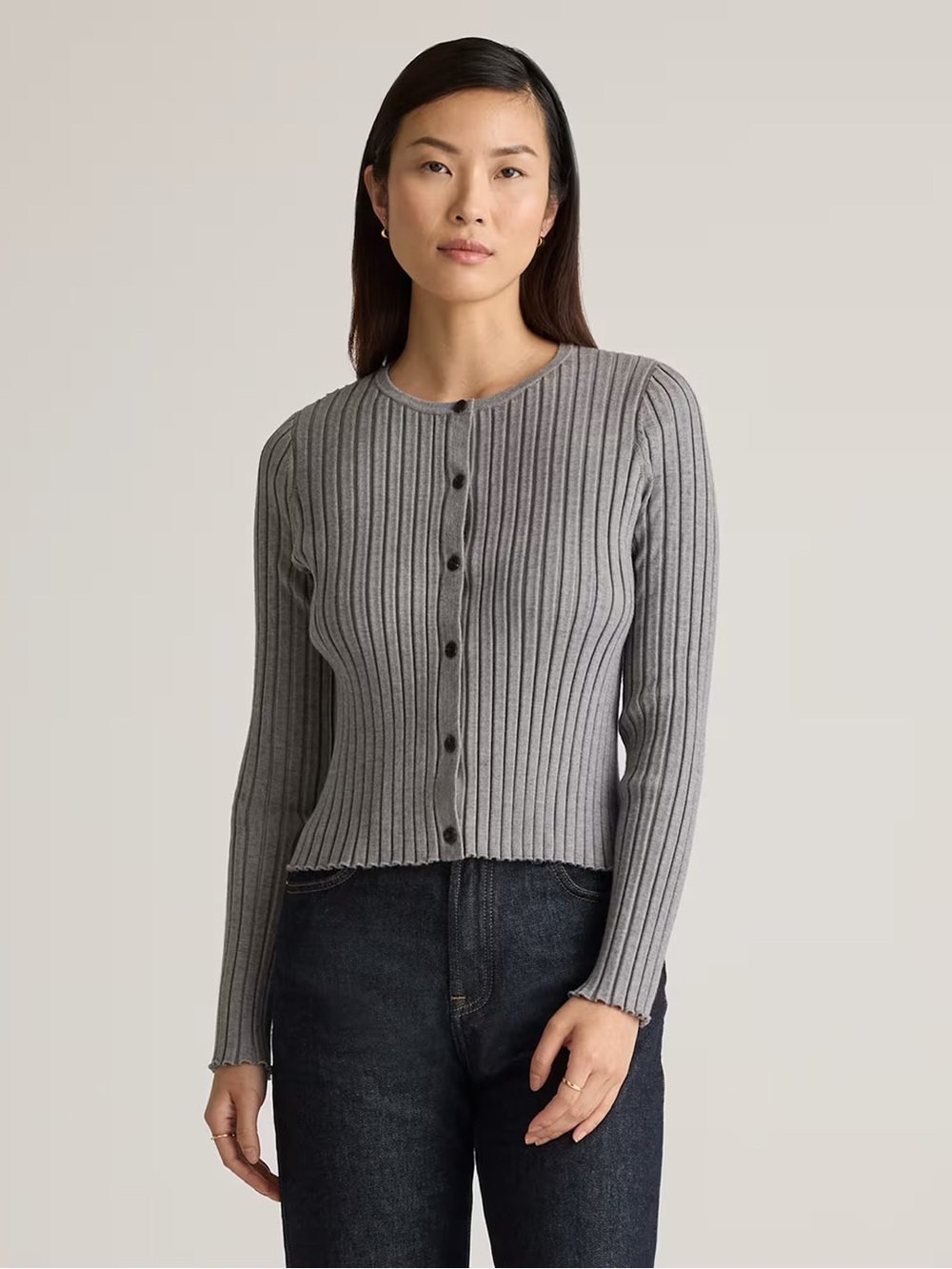 Quince Eco-Knit Cropped Rib Cardigan